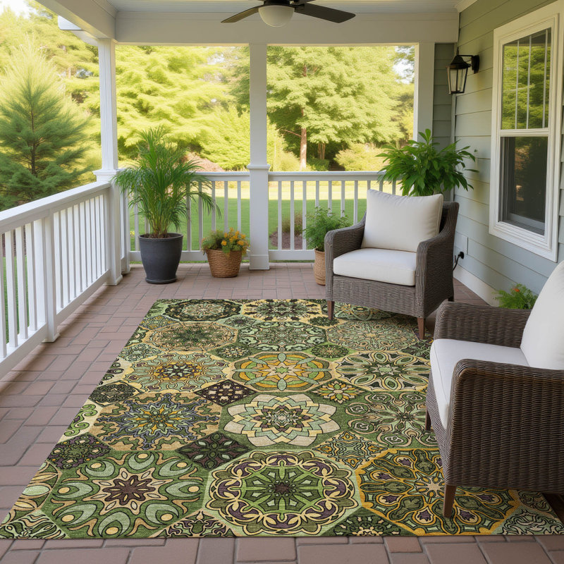 Machine Washable Indoor/Outdoor Chantille ACN2729 Americana Rug, 8' x 10', Green