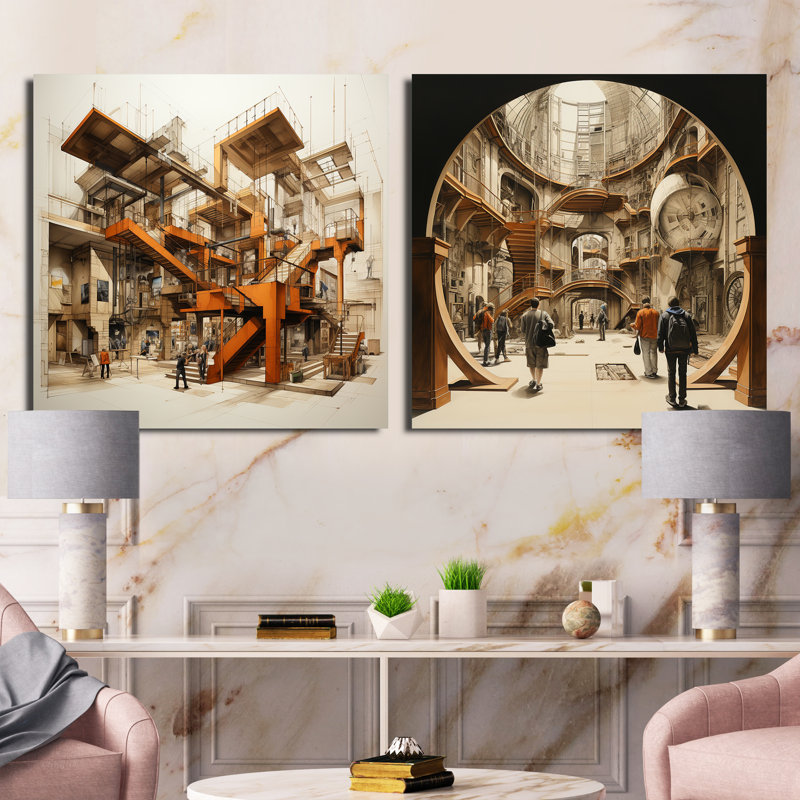 Musées, dessin d'analyse - Ensemble de 2 carrés de musée, Toile tendue, H 30 po x l 61 po