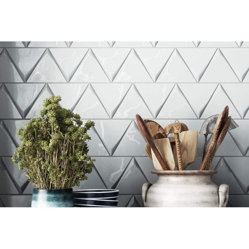 Triangolo 5" x 5" Ceramic Patterned Tile, Sky Blue