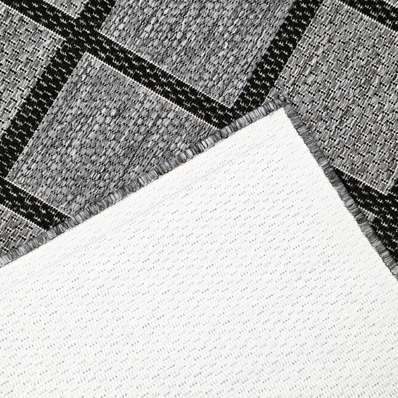 Gere Rug Non Slip Flat Weave Border Check Geometric Kitchen Living Room Carpet, Black, Rectangle 160 x 225 cm