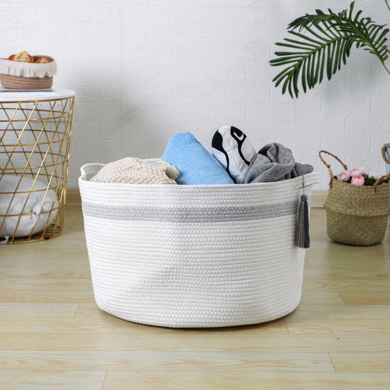 Dovecove Decorative Basket, 13.8" H x 21.8" W x 21.8" D, White/Light Gray