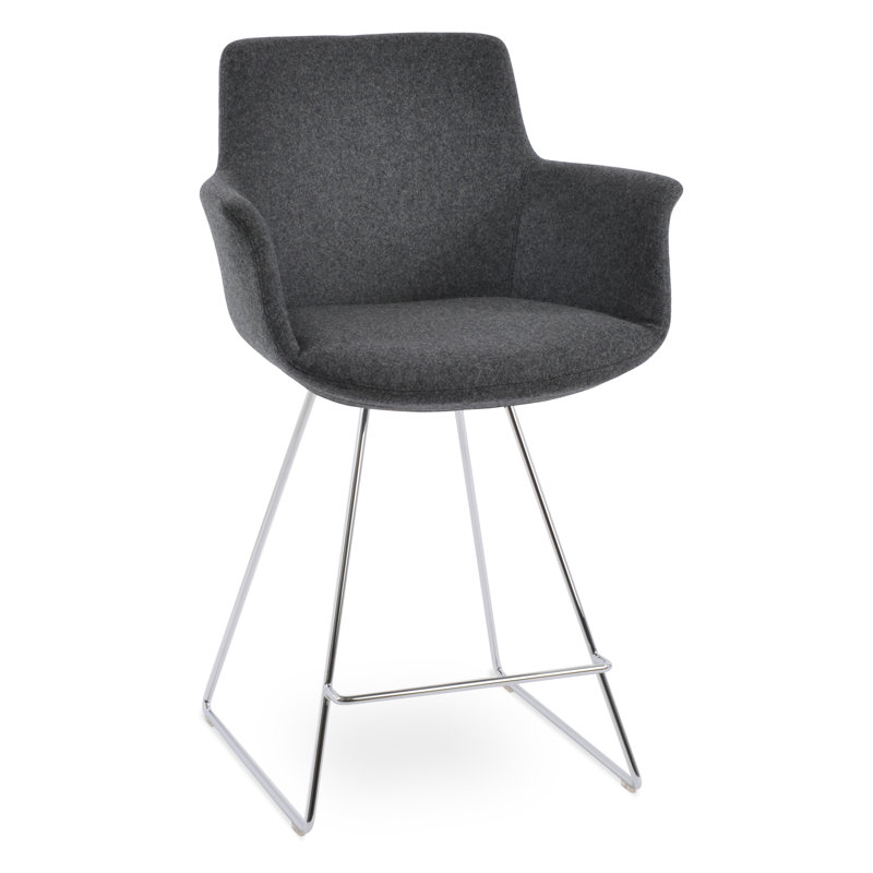 Tabouret Bottega, Tabouret de bar (siège d'une hauteur de 29 po), Gris foncé, Chrome
