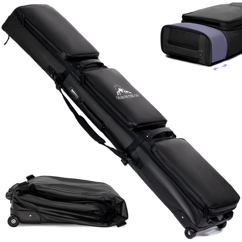Sac de ski avec roues, sac de planche à neige imperméable 900D, sacs de ski rembourrés pour le transport aérien, étui de transport de qualité supérieure