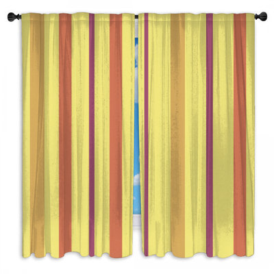 Yellow Red Stripes Window Curtains Stripes Sheer & Room Darkening - 2 Panels