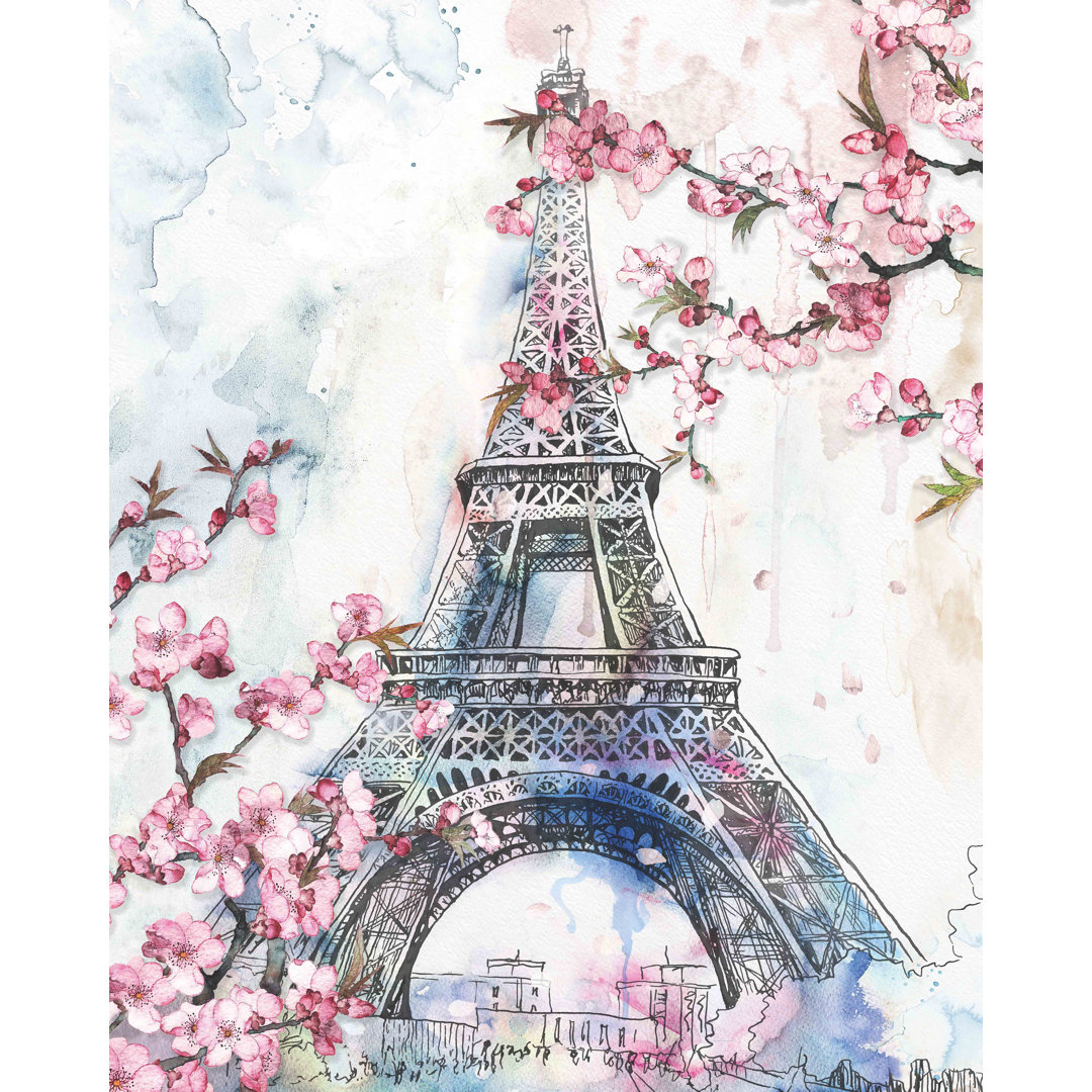 Cherry Blossoms in Paris 15.5" x 19.5" Floral Canvas Art Print, Wall Decor for Bedroom, Living Room Winston Porter