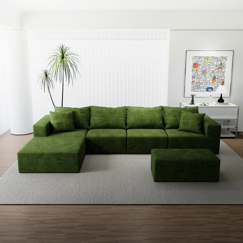 Modular 4 Seat Couches For Bedroom, American Style, Medium-Firm Seat, Velvet Material, Foam, Machine-Washable Brushed Corduroy Sectional : With