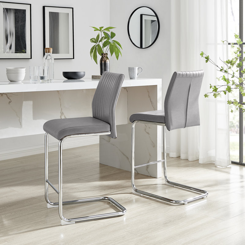 Loren Upholstered Counter Stool with Metal Frame, Grey