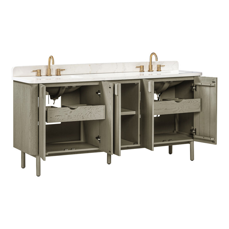 Blakely 72" Free Standing Double Bathroom Vanity with Quartz Top, Brown, Black, 73"