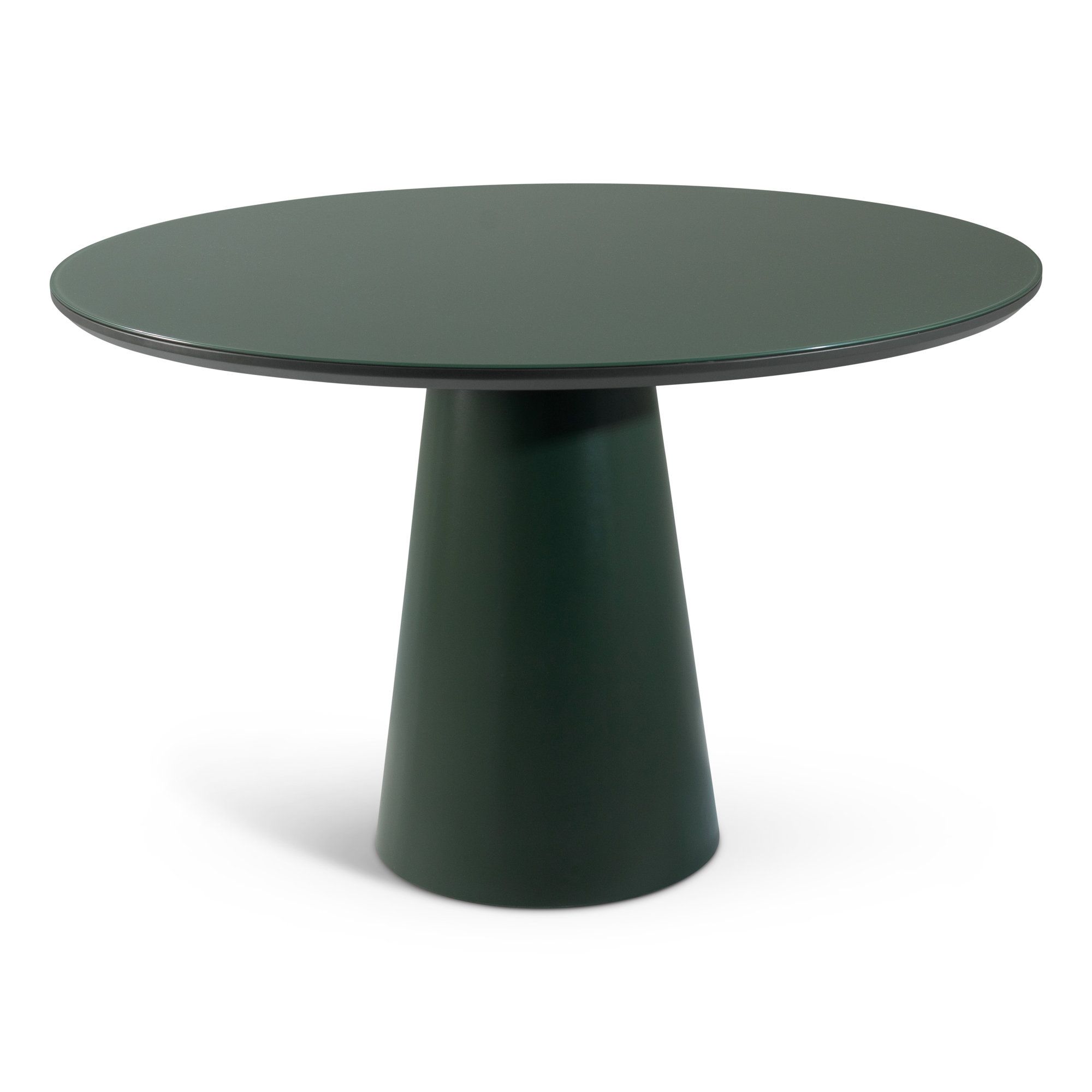Burdon 47" Glass Top Pedestal Dining Table, Green