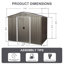Remise de rangement extérieure en métal 8 pi x 6 pi avec base en métal, gris-119307144-119307146
