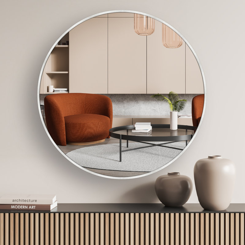 nielsen Jaron Round Wall Mirror, Aluminium, 60 cm H x 60 cm W, Silver