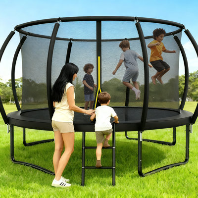 YumHome 14FT Outdoor Trampoline with Powerful Spring System, ASTM Approved Recreational Trampoline with Safety Enclosure Net & Double-Sided Zipper, 450LBS Capacity, Sturdy Steel Frame with Ladder, Rust-Resistant, Easy to Assemble, Family Fun