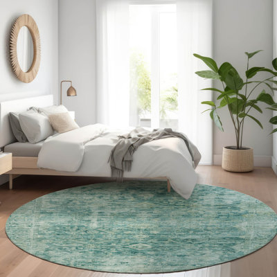 Tapis bleu sarcelle lavable à la machine intérieur / extérieur Xhevrie