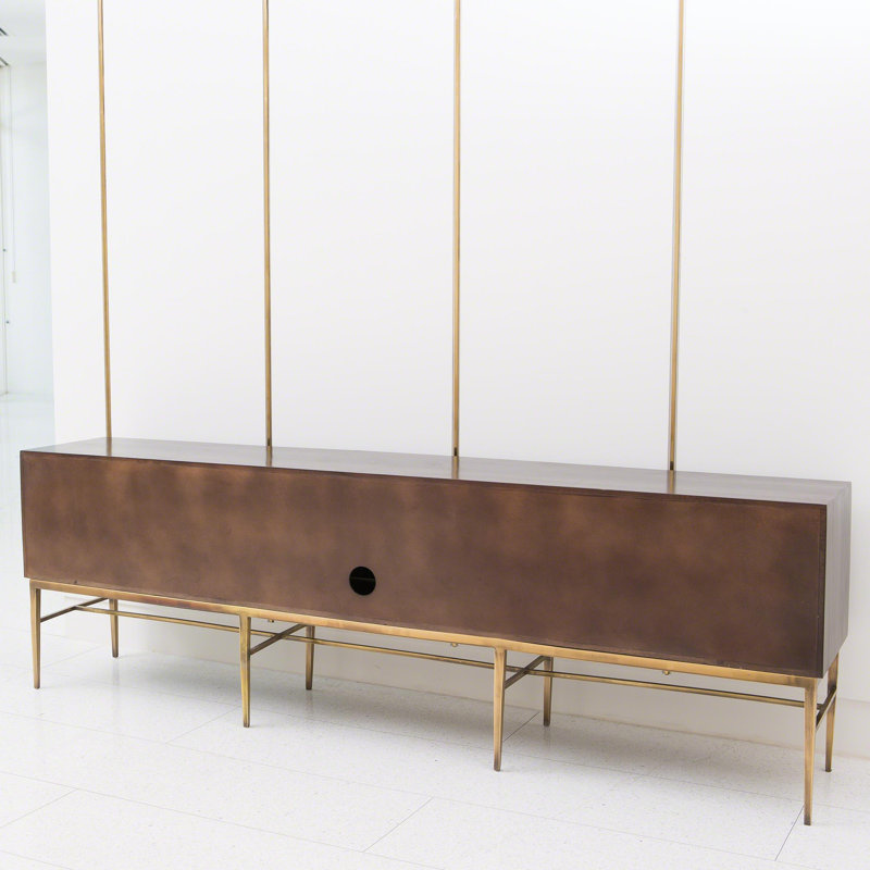 Dark Walnut Chevron Media Cabinet with Brass Hardware