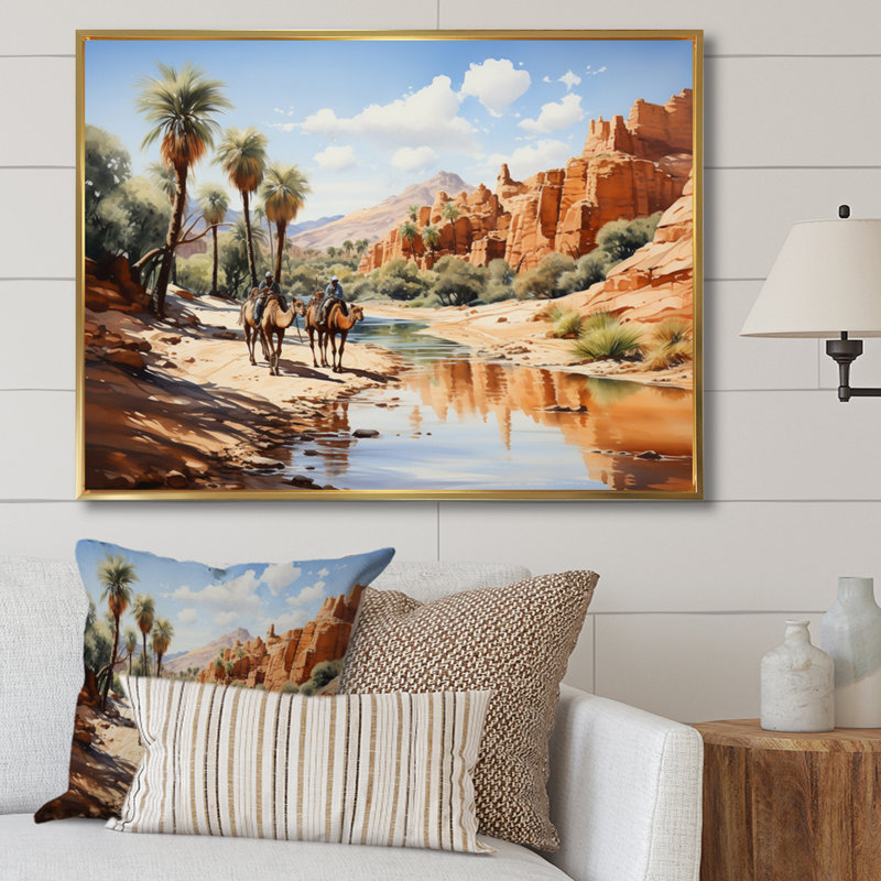 Sahara Sands Depict I - Animals Canvas Art Print, Cadre flottant doré, H 24 po x l 32 po x P 1 po