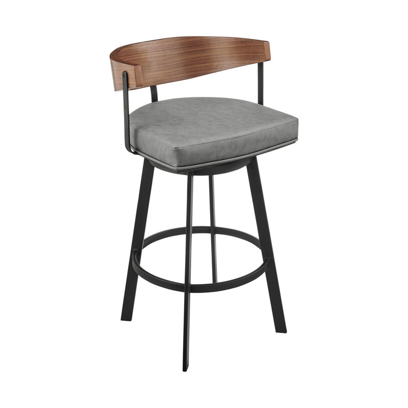 Tabouret de bar ou de bar Ahzhane, Tabouret de bar (siège d'une hauteur de 30 po), Cuir gris / cadre brun