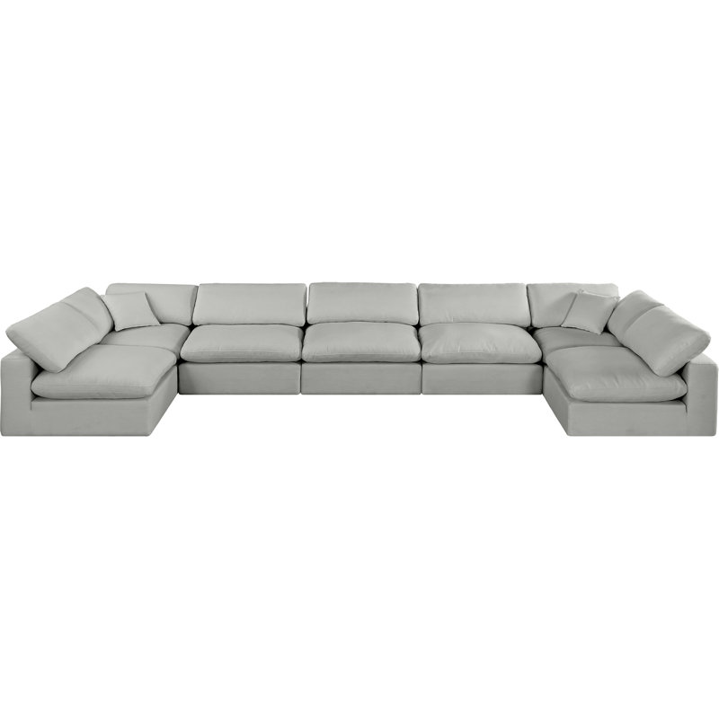 Hulen Upholstered U-Shaped Sectional Reversible, Grey Linen Textured Fabric