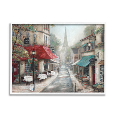 Parisian City Streets Traditional Countryside Bistro Architecture White Framed Giclee Texturized Art by Ruane Manning