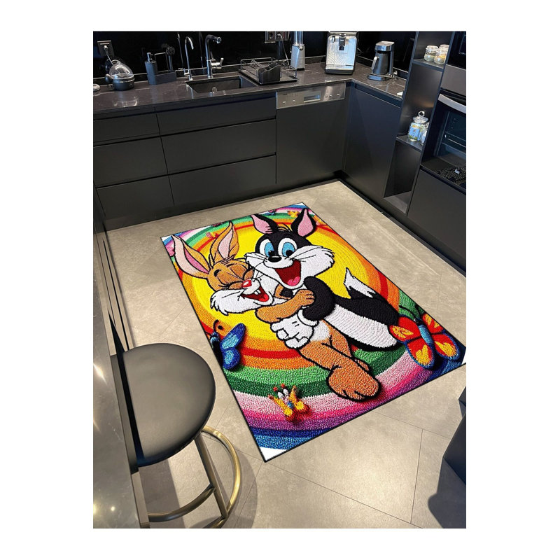 Tapis multicolore à motif de lapin, Rectangle 2 pi 4 po x 3 pi 11 po