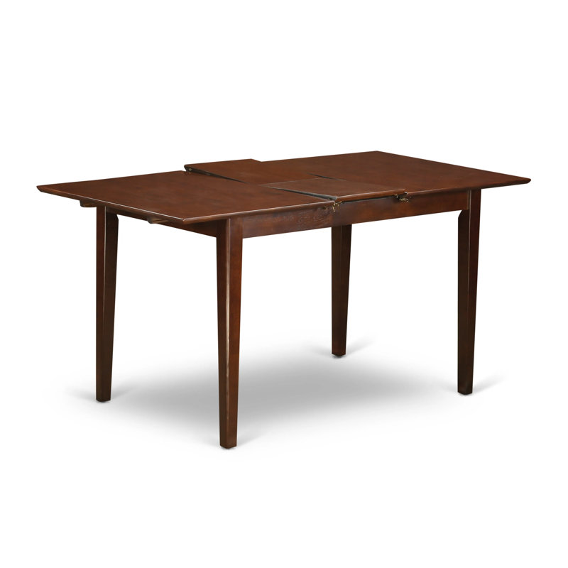 3 Piece Modern Dining Table Set Contains a Rectangle Wooden Table with Butterfly Leaf and 2 Brown Linen Fabric Parsons Chairs, Mahogany
