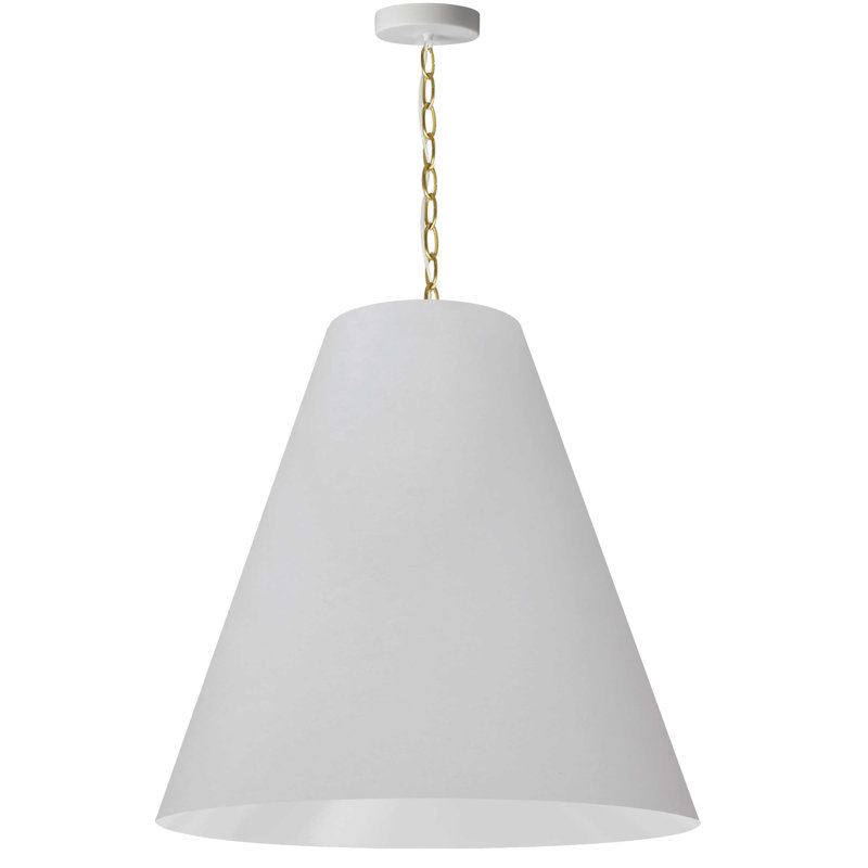 Luminaire suspendu conique à 1 lumière Ambrosio, H 24 po x l 26 po x P 26 po, Blanc, Laiton vieilli
