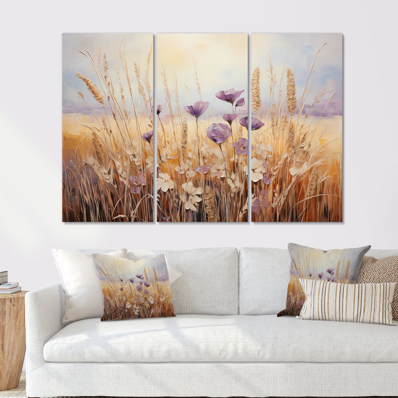 Minimalisme Meadow Magic IV - ensemble d'art mural prairie, Toile tendue, H 40 po x l 60 po x P 1 po