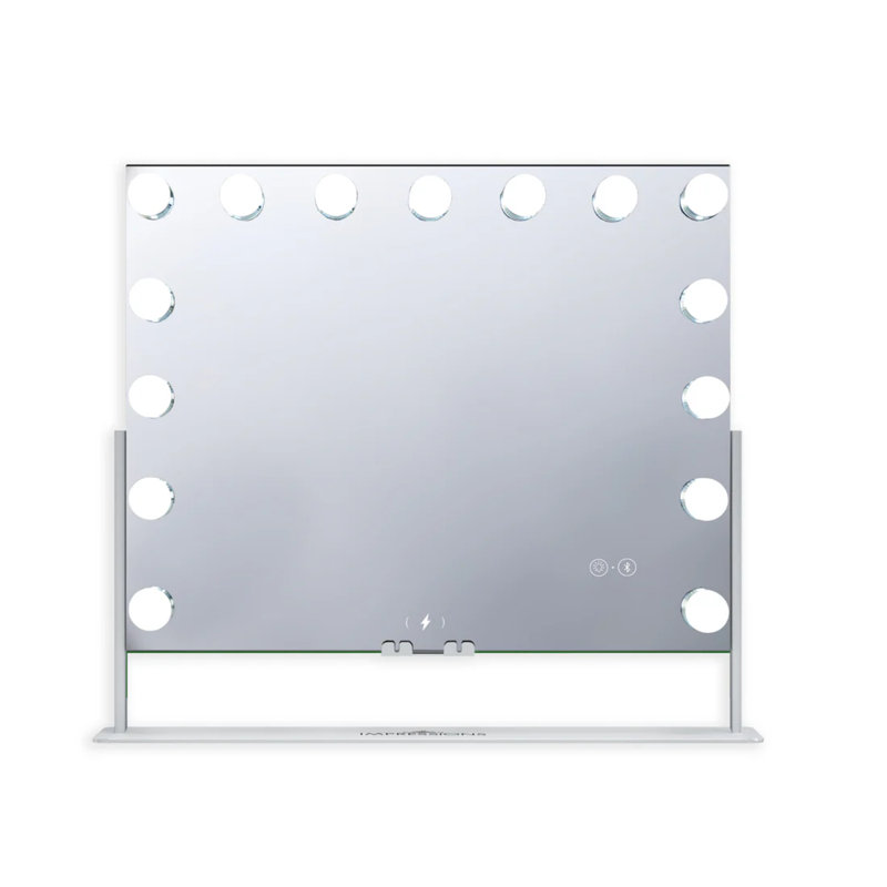 Miroir de maquillage à DEL trois tons doré pour bureau, miroir de coiffeuse 15 lumières à intensité variable avec support