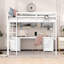 Lit mezzanine double avec bureau, armoires, tiroirs, plateau de chevet et station de charge, blanc