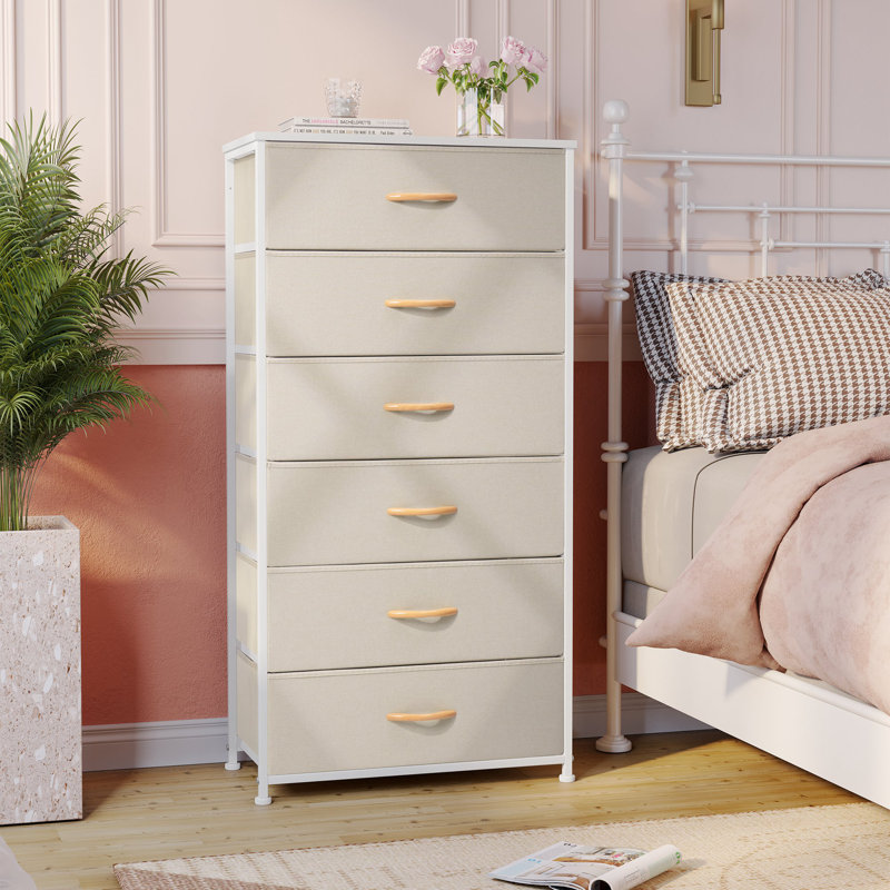 23.2" Wide 6-drawer Dresser, Beige, Beige