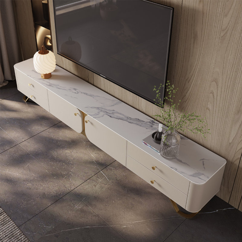 Meuble télé moderne et luxueux, 86.61", Crème, crème