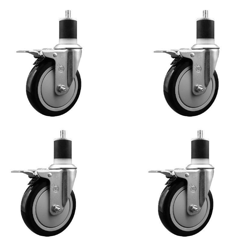 Ensemble de roulettes à tige pivotante extensible en polyuréthane 5 po 1-7 / 8 po, Noir