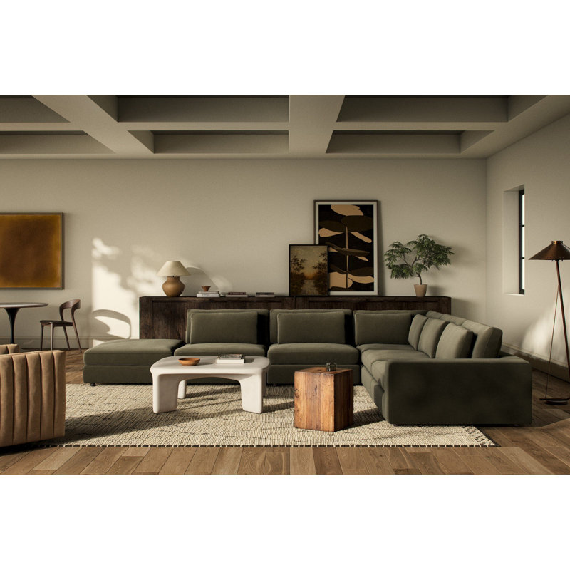 Bloor Modular Sectional, Surrey Olive Cotton Blend, Right Hand Facing