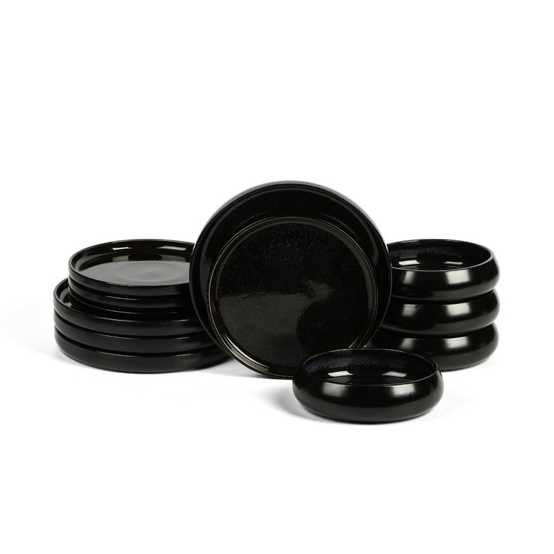 Stone Lain Lagoon 12-Piece Dinnerware Set Stoneware, Black