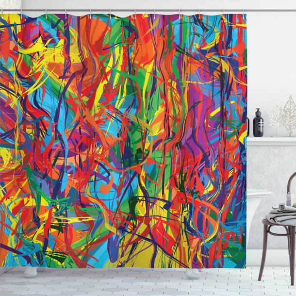 Ebern Designs Florance Abstract Shower Curtain with Hooks Included ...