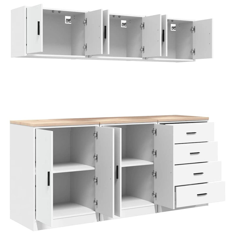 Garage Cabinets 6 Pcs Engineered Wood, White