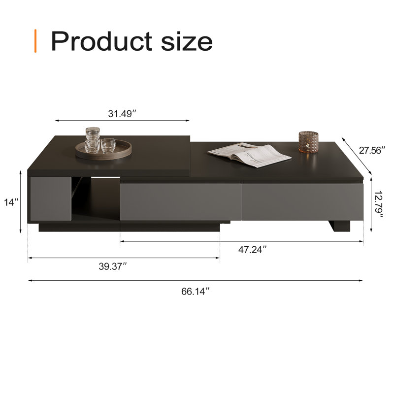 Roshanak Extendable Coffee Table with 4-Drawer Storage
