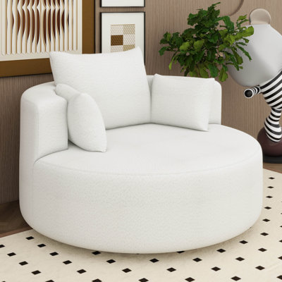 Oversized Swivel Accent Chair, 360° Round Barrel Chair With 3 Pillows, Chenille Sleeper Sofa Chair With Wide Armrest