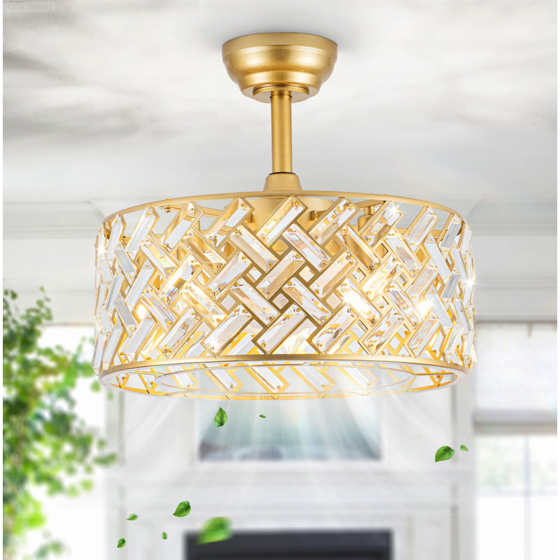 Ventilateur de plafond moderne en cristal avec lumières, Gold