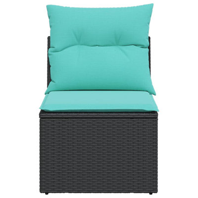 Chaise de patio en rotin noir sans accoudoirs avec coussins Ebern Designs