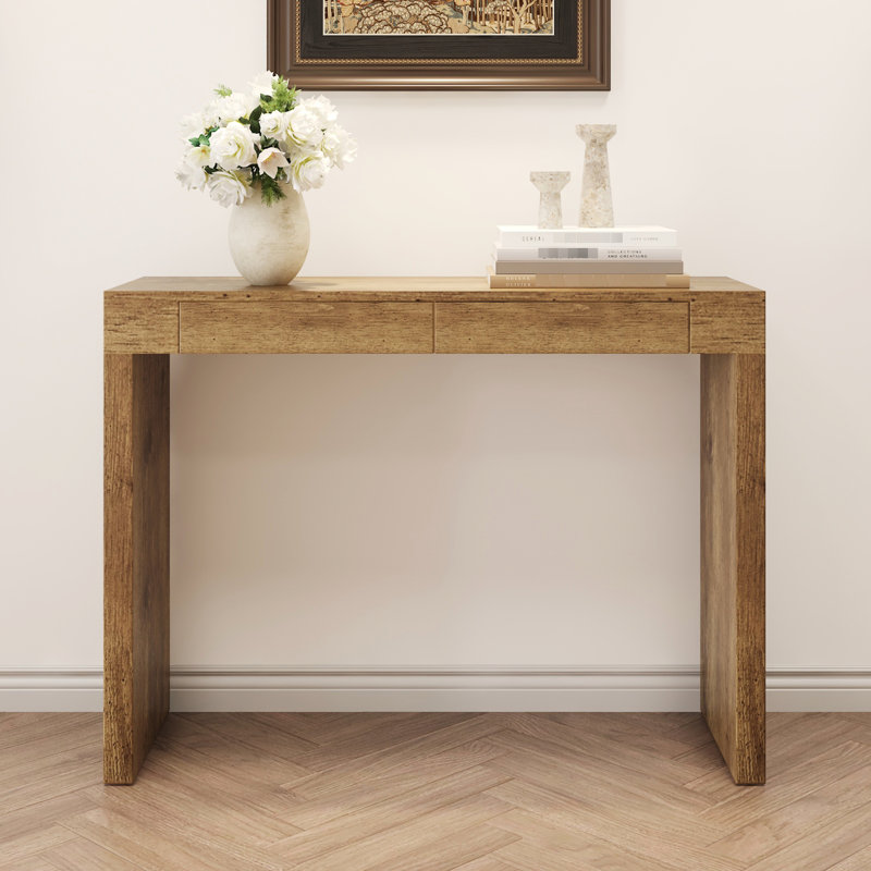 Table de bar 50 po Natural Wood Grain, sert de bureau, finition lisse, rangement pratique des tiroirs de deux pouces, surfaces sablées fines, étapes d'assemblage faciles
