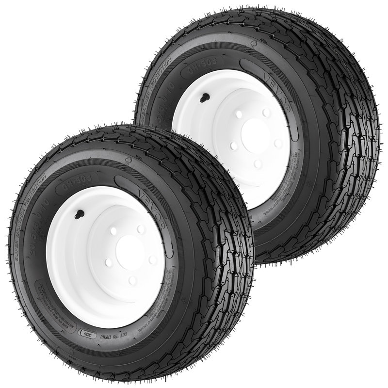 Trailer Tire Rim Assembly 20.5x8-10 with 5 Lug on 4.5 in PCD, 6 Ply Load Range C Trailer Tire on 10" White Rims, 2.8 in Center Bore, Max Load 1100LBS 50PSI for Utility/Boat/Camper Trailers