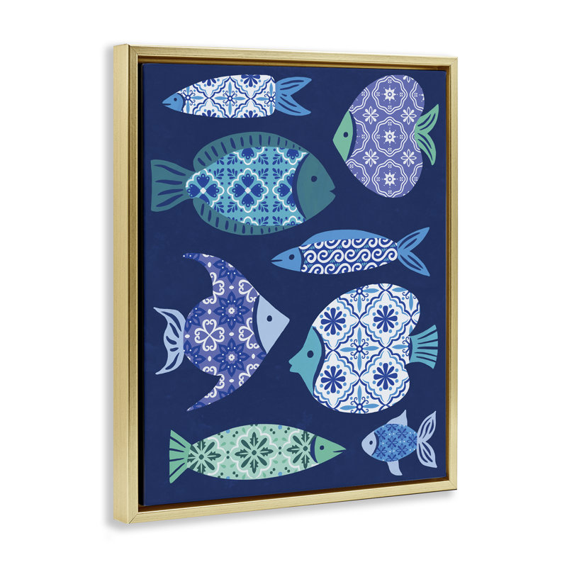  Art méditerranéen sur toile "Tiles méditerranéennes" par Deborah Curiel, H 21 po x l 17 po, Cadre flottant métallique doré
