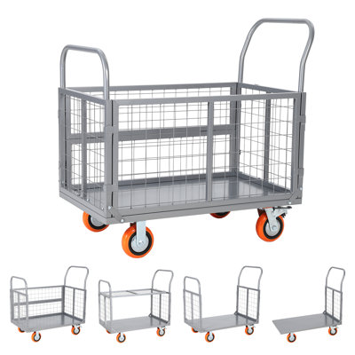 Chariot-plateforme pliable robuste 6-en-1 avec côtés en filet amovibles - Capacité de 1800 lb - Roues verrouillables - Chariot à plat polyvalent pour entrepôt, garage, épicerie, buanderie