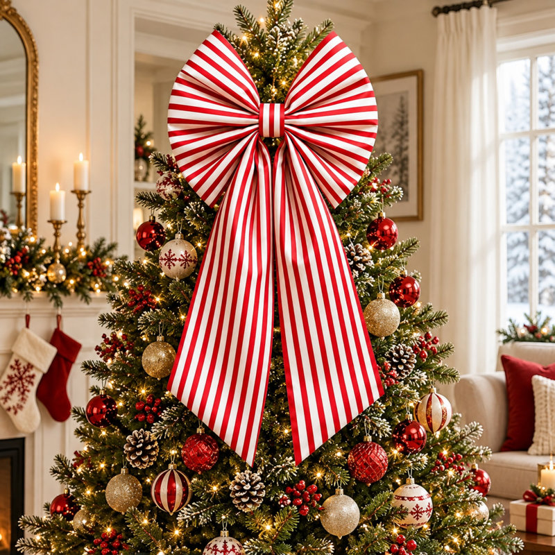 Arc de Noël à rayures rouges et blanches pour arbres, 36 pouces