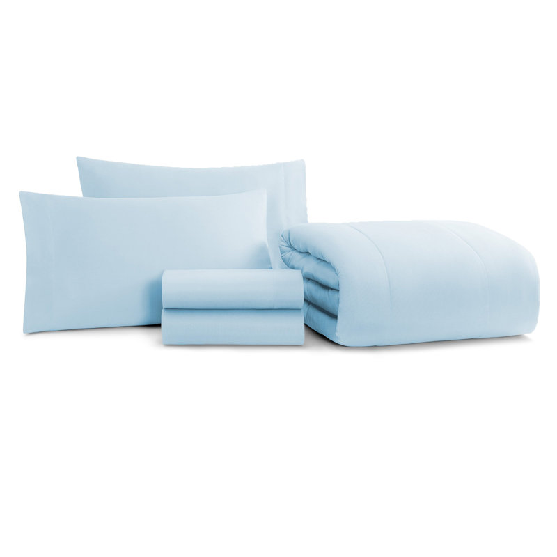 Arkwright 100% Polyester Soft All Season Bed in a Bag Comforter Set, Blue, Twin Comforter + 4 Additional Pieces