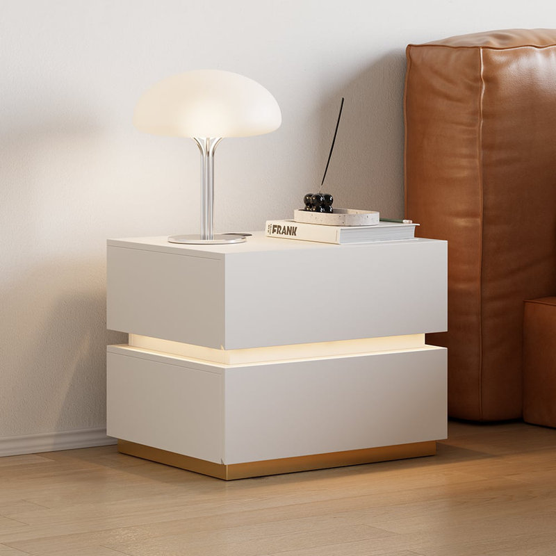 Davaun Modern Smart 2-Drawer LED Bedside Table With Wireless Charging Station, White