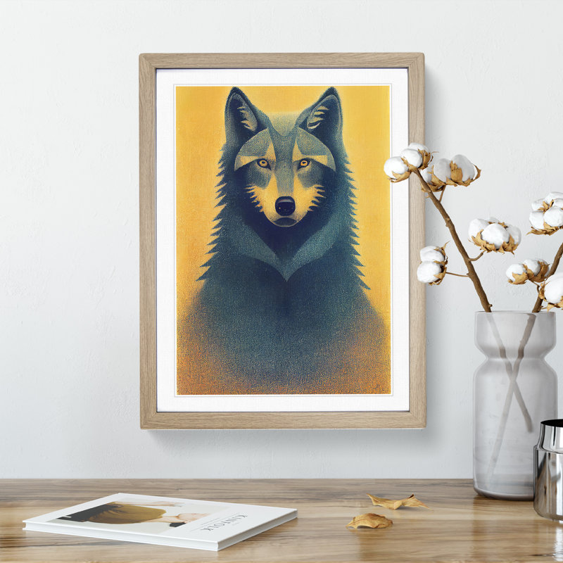 Retro Wolf - Framed Print, 34cm H x 25cm W x 2cm D, Oak Framed