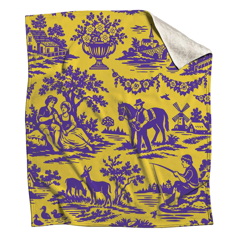 Couvertures mauves et jaunes, L 50 po x H 60 po
