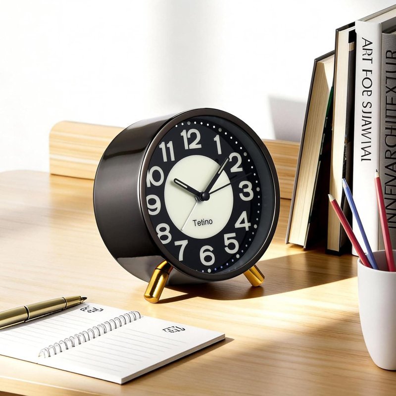 Analogue Metal Electric Alarm Tabletop Clock Gray