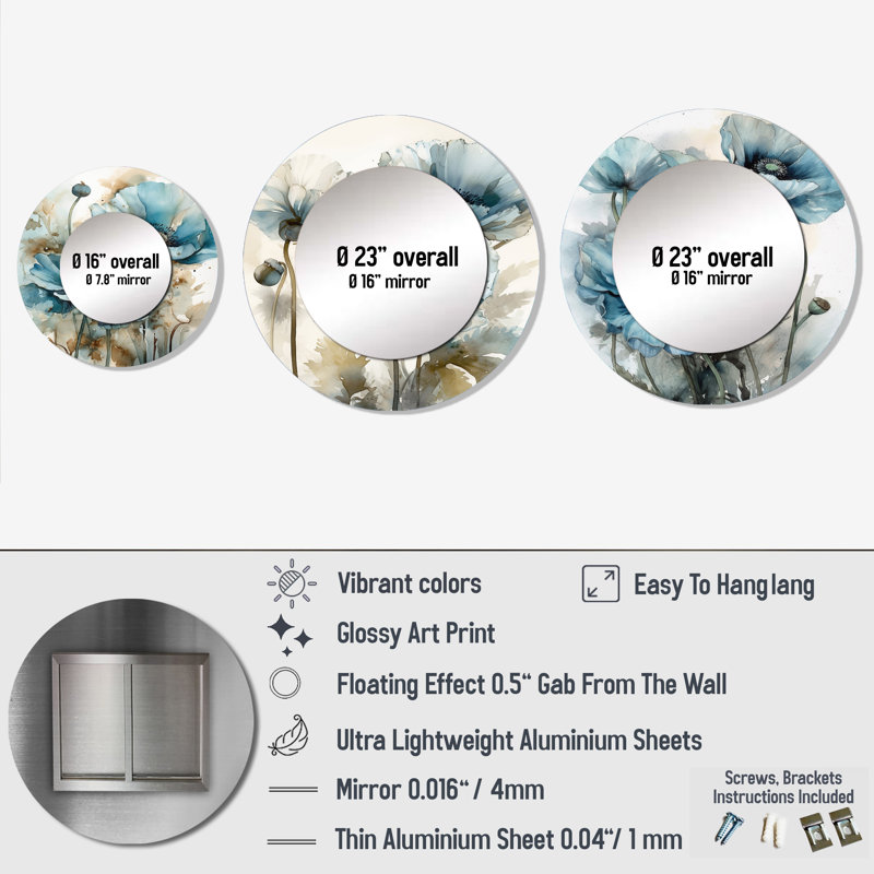 Miroir mural rond en aluminium Dilani